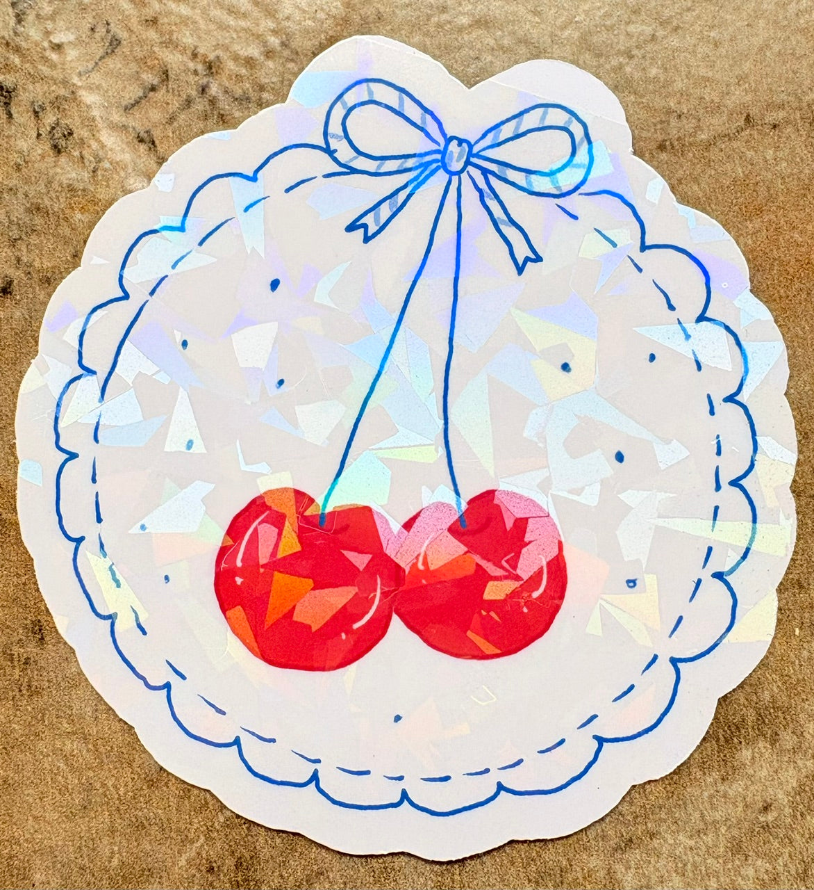 Holographic Cherry Bow Stickers