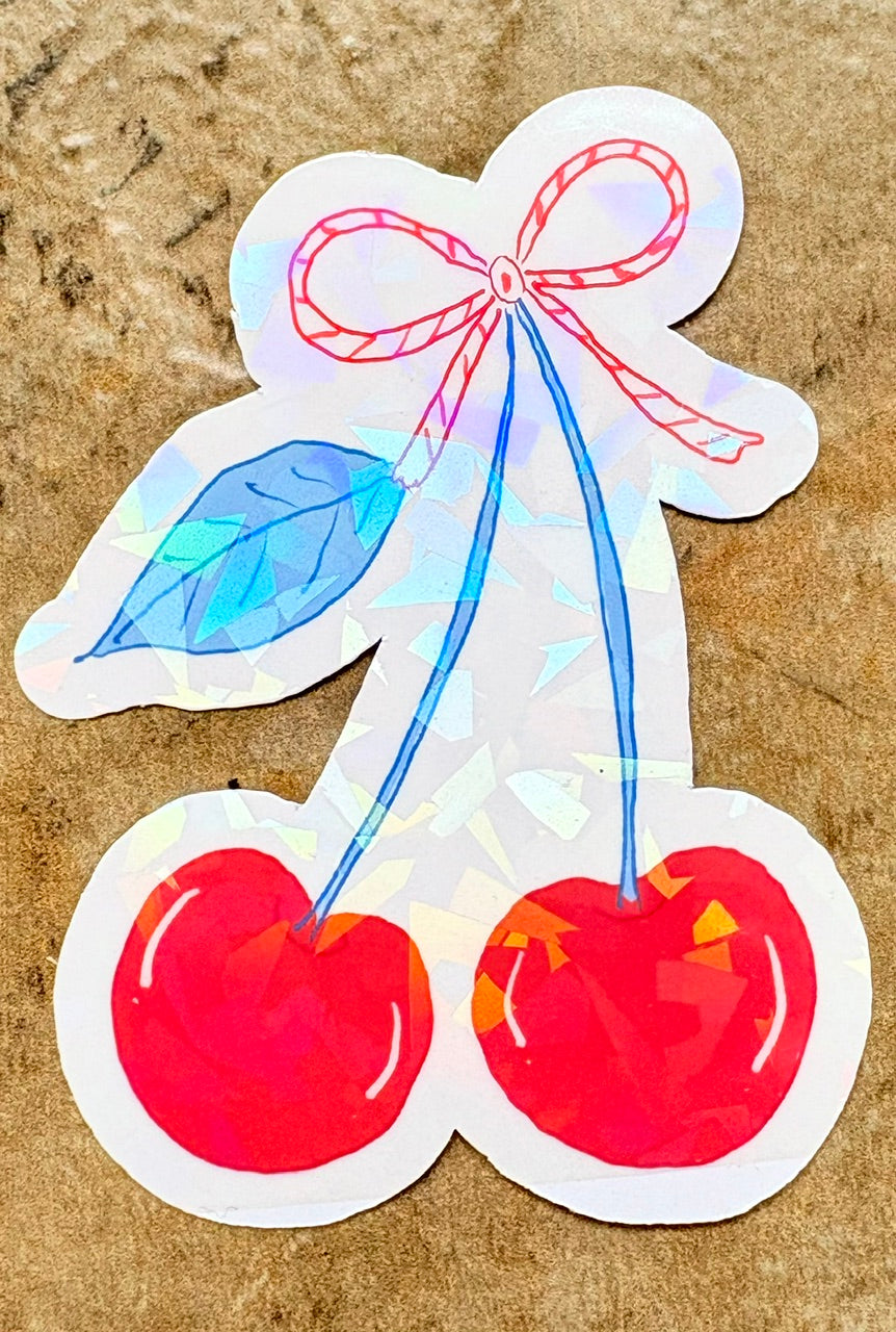Holographic Cherry Bow Stickers