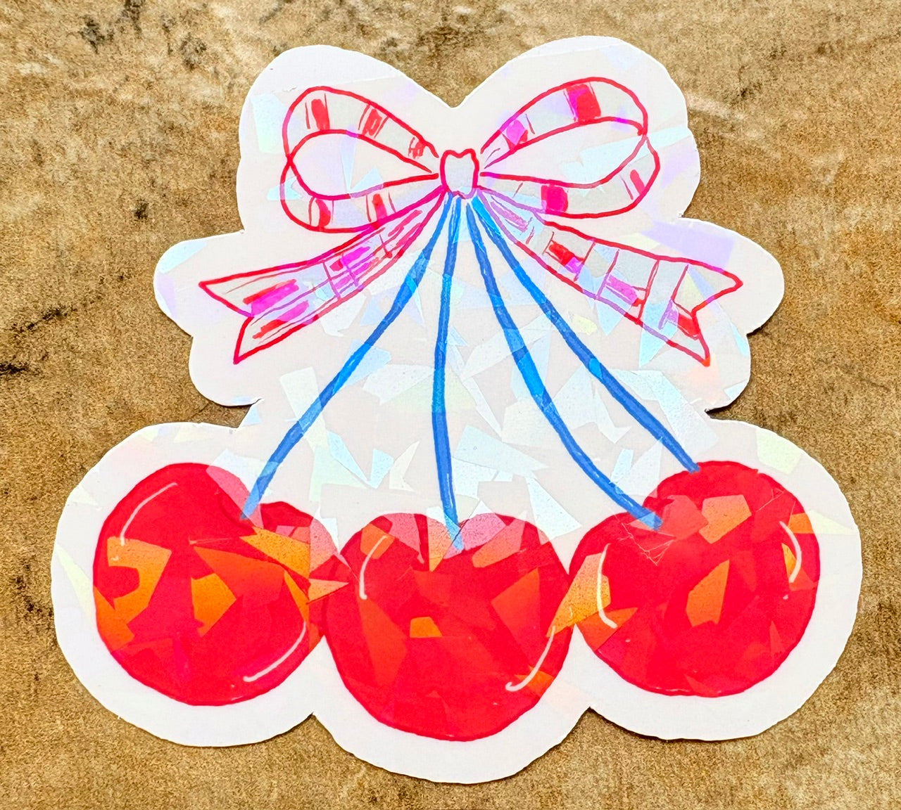 Holographic Cherry Bow Stickers