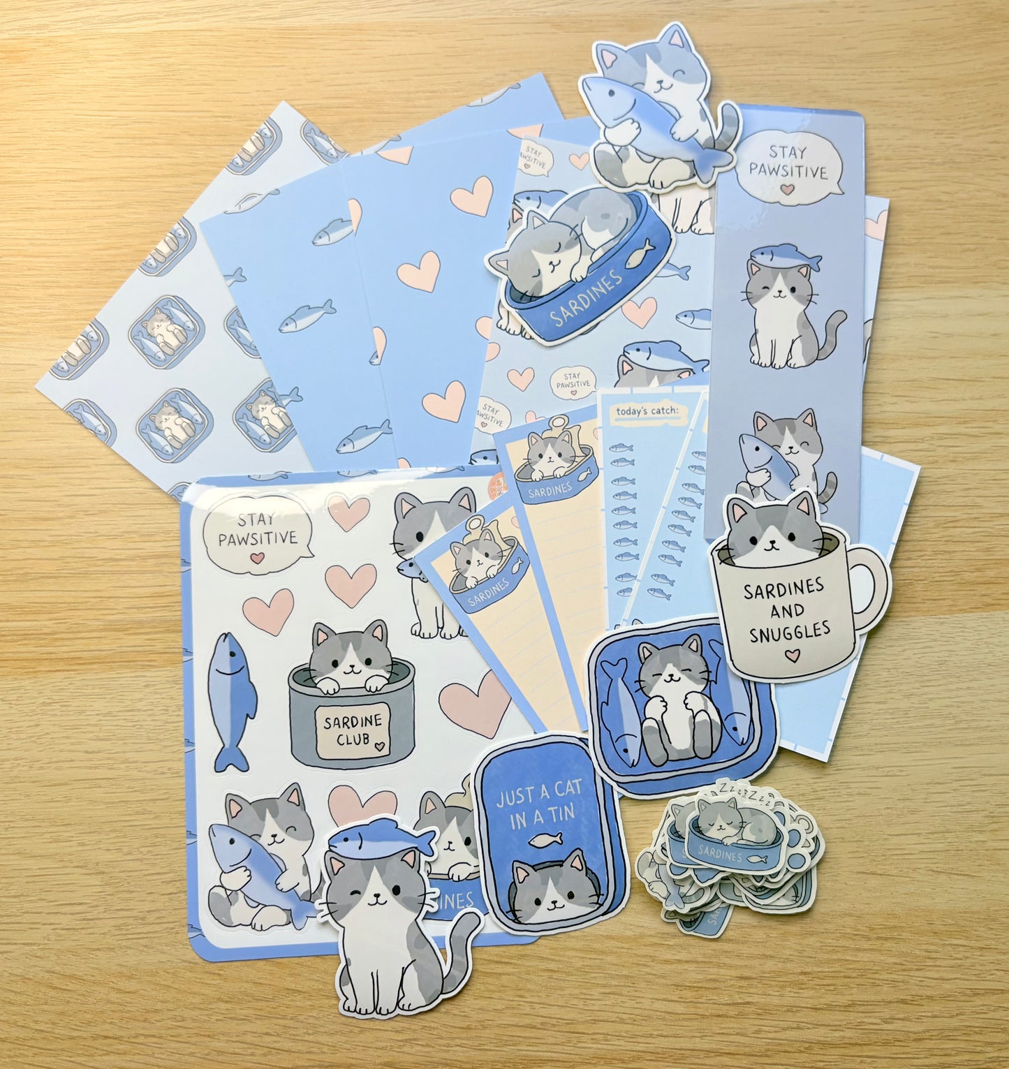 Sardines Cat Journaling Kit | Stickers, Papers & Bookmark