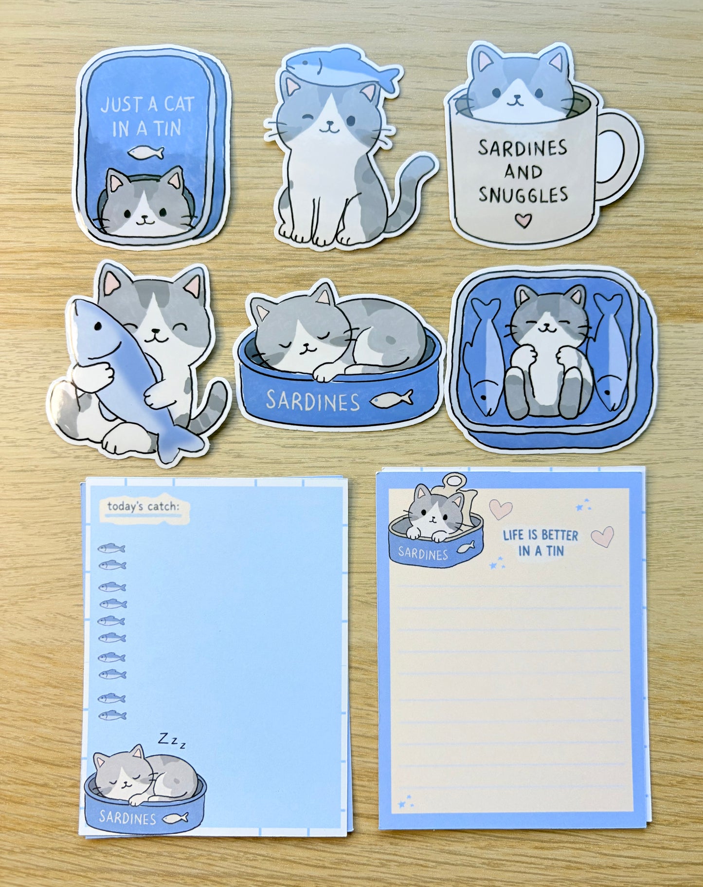 Sardines Cat Journaling Kit | Stickers, Papers & Bookmark