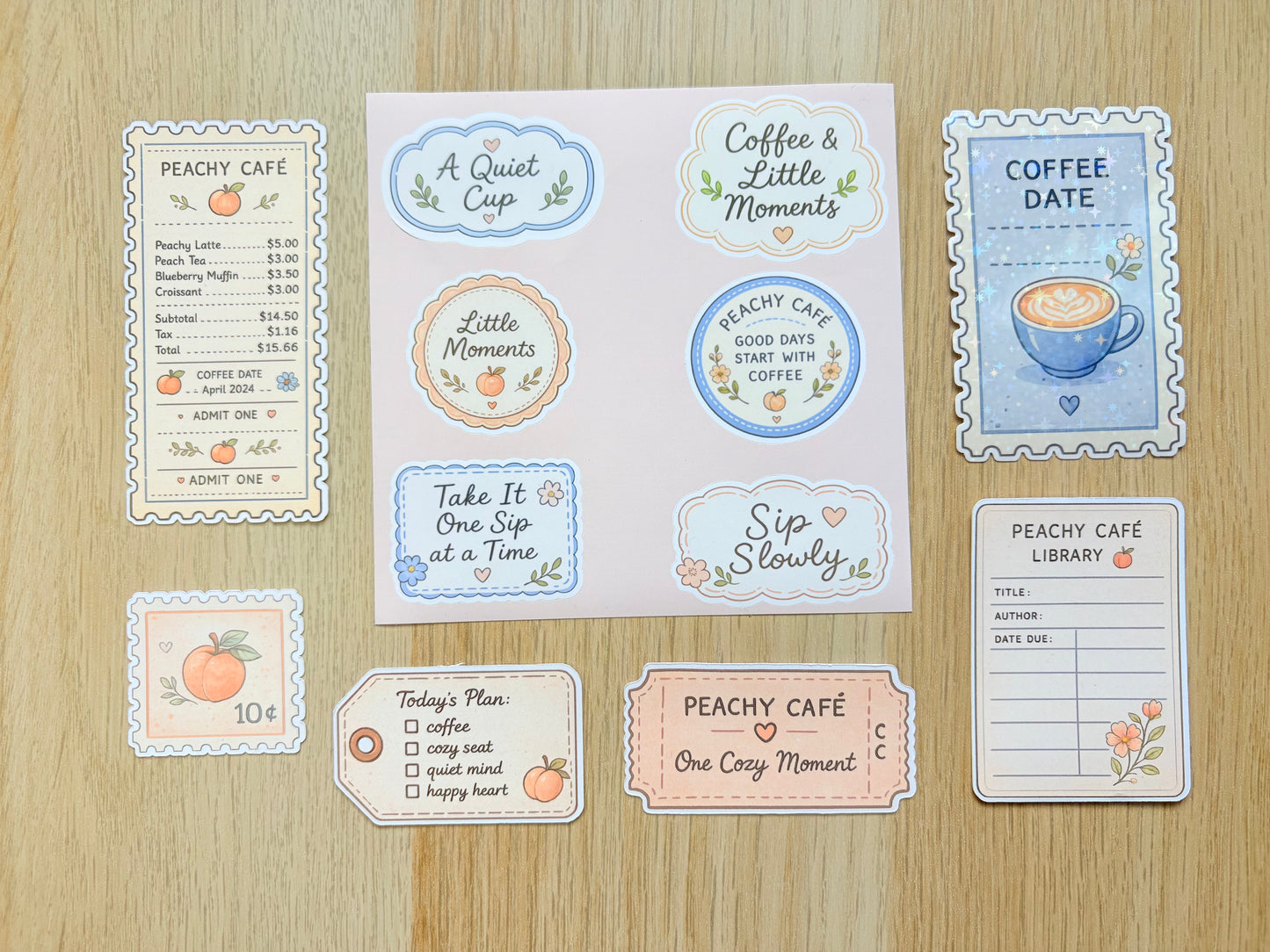 Peachy Cafe Morning Journaling Kit | Coffee Stickers