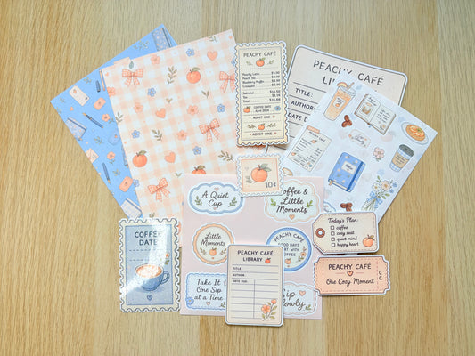 Peachy Cafe Morning Journaling Kit | Coffee Stickers