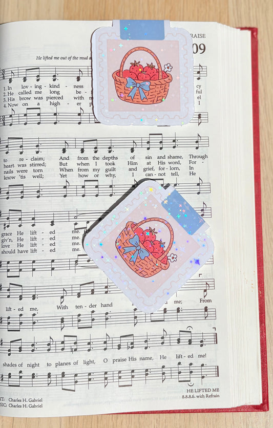 Holographic Strawberry Basket Magnetic Bookmark | Cute Book Lover Gift