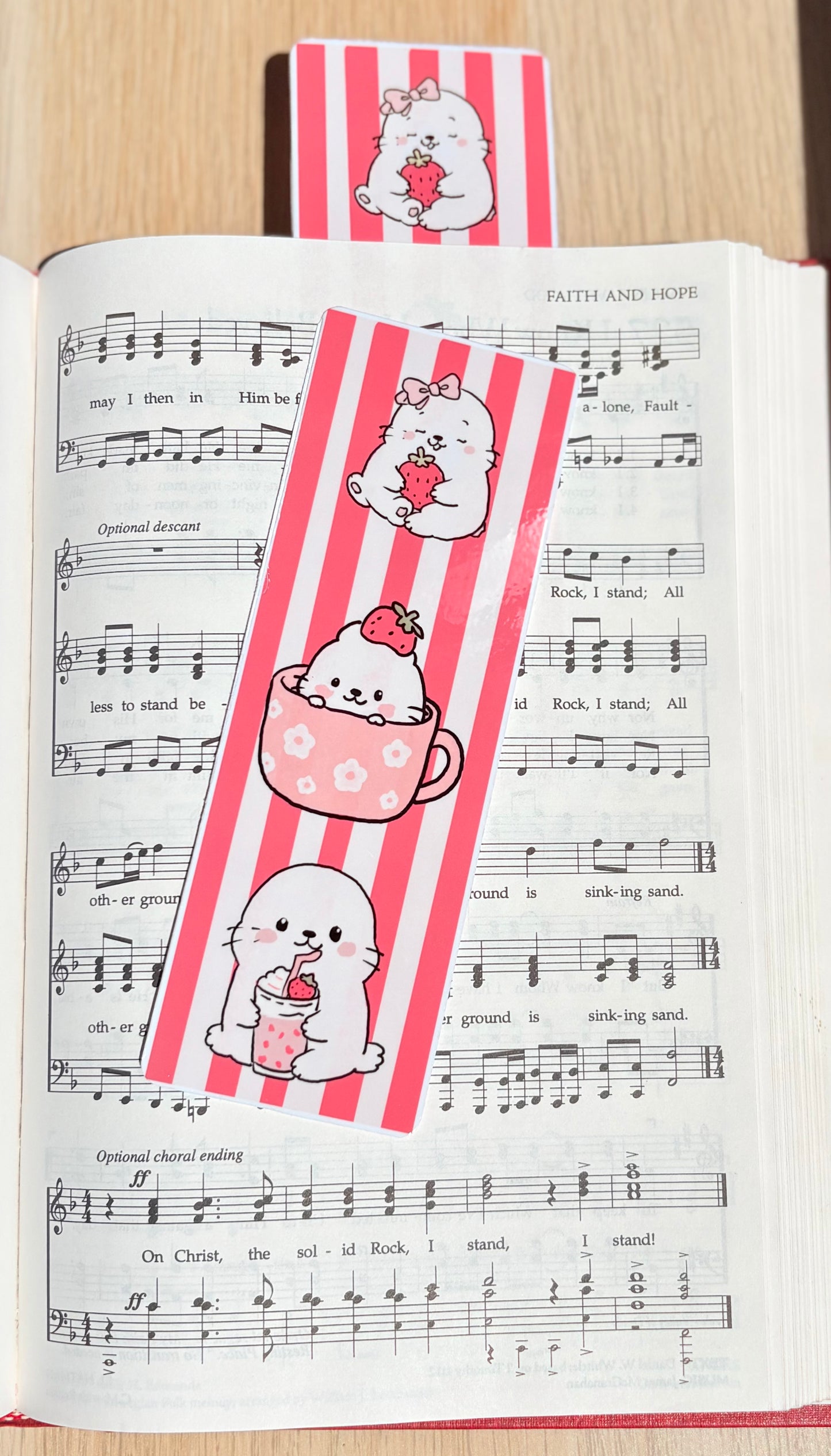 Seal & Strawberry Bookmark | Cute Laminated Bookmark