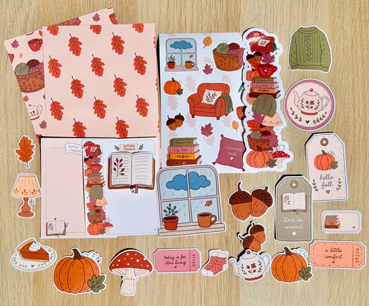 Fall Journaling Kit | Autumn Stationery, Hand Drawn Stickers, Ephemera, Journaling Cards & Bookmark